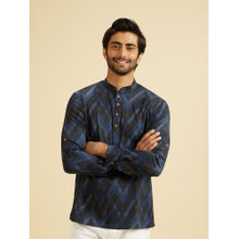 Manyavar Dark Blue Spandex Short Kurta for Men