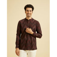 Manyavar Maroon Spandex Short Kurta for Men
