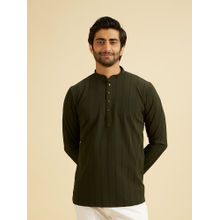 Manyavar Dark Green Crepe Short Kurta for Men