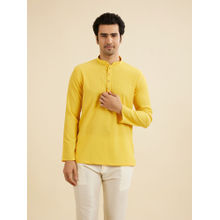 Manyavar Mustard Spandex Short Kurta for Men