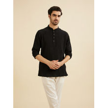 Manyavar Black Spandex Short Kurta for Men