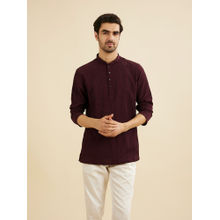 Manyavar Wine Spandex Short Kurta for Men