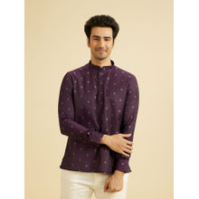 Manyavar Purple Art Silk Short Kurta for Men