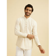 Manyavar Beige Linen Short Kurta for Men