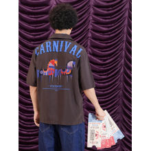 Rare Rabbit Men Carn Ss Brown Oversized Fit Printed Shirt