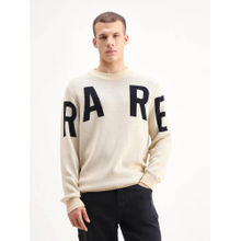Rare Rabbit Men's Emyr Off White Acrylic Fabric Monogram Print Sweater