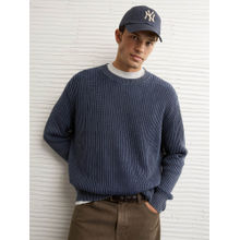 American Eagle Men Navy Blue Shaker Stitch Sweater