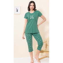 Quira Women Green Printed Cotton Night T-shirt & Capri