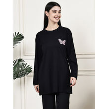 Kanvin Women Black Long T-Shirt with Slit