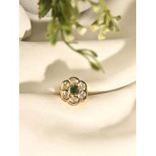 Peach Tassels Green Kundan Finger Ring Green