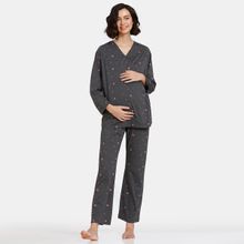 Zivame Maternity Knit Cotton Pyjama Set - Anthra Melange - Grey (Pack of 2) ()