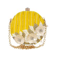 Anekaant Adorn Yellow And White Embellished Velvet Fabric Clutch