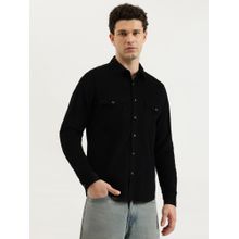 United Colors of Benetton Black Regular Fit Spread Collar Western Corduroy Shirt