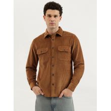 United Colors of Benetton Brown Regular Fit Spread Collar Textured Thick Wale Corduroy Shirt