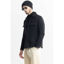 Snitch Black Plain Full Sleeves Relaxed Casual Shacket for Men