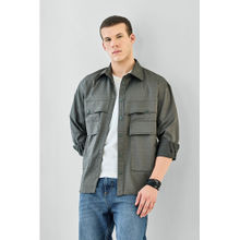 Snitch Dark Green Geometric Full Sleeves Oversized Casual Shacket for Men