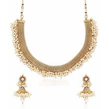 Youbella Latest Traditional Hanging Pearls Temple Necklace Set With Earrings