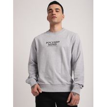 R&B Grey Cotton Blend Regular Fit Crew Neck Graphic Print Men Sweatshirt