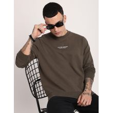 R&B Olive Cotton Blend Regular Fit Crew Neck Graphic Print Men Sweatshirt