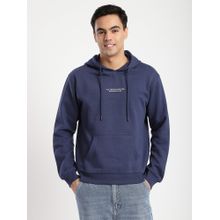 R&B Navy Blue Cotton Blend Regular Fit Hooded Graphic Print Men Hoodie