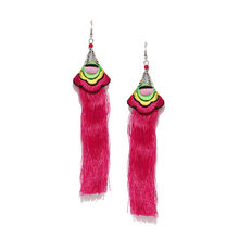 Ayesha Metallic Silver Pink Yarn Long Tassel Earrings For Women