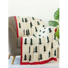 PLUCHI X-Mas Tree Natural & Green 100% Cotton Knitted All Season Ac Throw Blanket