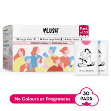 Plush L + XL Sanitary Pads with Disposable Pouches - 30 Pcs + 4 Free Panty Liners