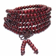 Fabula Jewellery Natural Wood Maroon Buddha Meditation 108 Prayer Beads Mala Multi Layer Bracelet