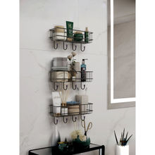 Plantex Gi Steel Multipurpose Bathroom Shelves with Hooks (Pack Of 3) (Black)