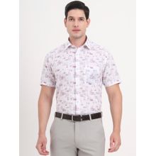 JadeBlue Men White Linen Printed Regular Fit Formal Shirt