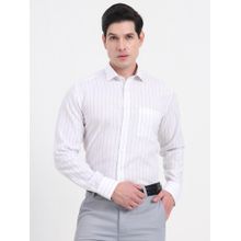 JadeBlue Men White Linen Stripes Regular Fit Formal Shirt
