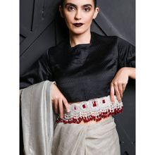 Odette White And Red Pearl Beads Velvet Base Belt