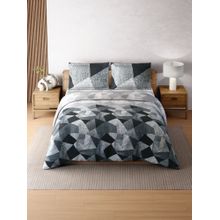 SPACES Zera Hygro Cotton 233TC Percale Geometric Design Bedsheet With 2 Pillow Covers Grey King