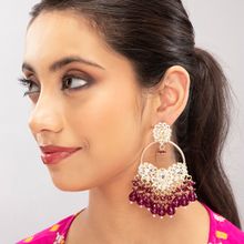Priyaasi Gold Plated Kundan & Wine Beaded Drop Earrings (L)