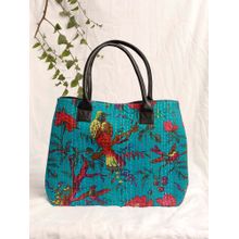 TJORI Bags Blue Bird Kantha Embroidery Tote Bag