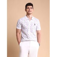 U.S. POLO ASSN. White Mens Floral Slim Fit Polo T-Shirt