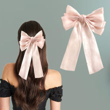Majestique Big Satin Layered Hair Bow Clip, Long Tail Ribbon Hair Accessories -1 Pc