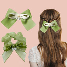 Majestique Satin Silk Layered Hair Bow Embellished Clip And Hair Scrunchies Combo - 2 Pcs