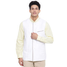 Fabindia White Linen Striped Jacket