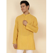 Fabindia Yellow Cotton Striped Short Kurta