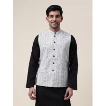 Fabindia White Cotton Printed Nehru Jacket