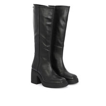 Delize Womens Black Solid High Heel Knee Casual Boots
