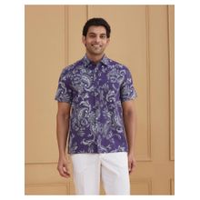 Fabindia Purple Paisley Printed Cotton Bush Shirt