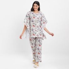 Sweet Dreams Women Cotton Printed Top & Pyjama - White (Set of 2)