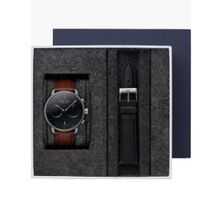 Nordgreen Pioneer Men Watch Bundle, Gun Metal White DIal with Brown and Black Leather Watch Strap