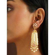 The Jewel Factor 18K Yellow Gold Plated Pearl Zunaira Kundan Tassel Earrings