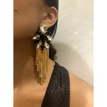 The Jewel Factor 18K Yellow Gold Plated Black & White Crystal Valencia Tassel Earrings