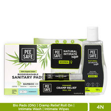 Pee Safe Intimate Wash with Sanitary Pads Overnight & Feminine Cramp Relief Roll On & Intimate Wipes