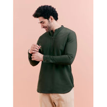 KISAH Men Olive Solid Denim Short Kurta