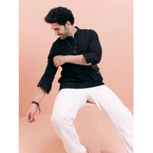 KISAH Men Black Solid Denim Short Kurta
